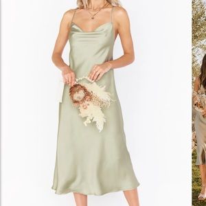Show Me Your MuMu Verona Cowl Satin Midi Dress in Moss S Sage Green